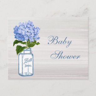Invitation Pot de maçon chic et baby shower bleu d'hortensia