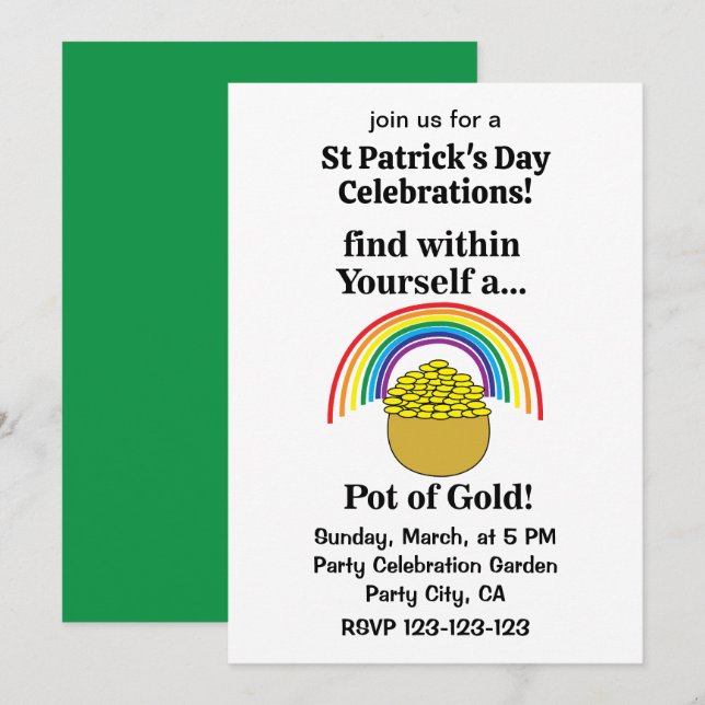 Invitation Pot D'or En Vous-Même Saint Patrick's Day  (Devant / Derrière)