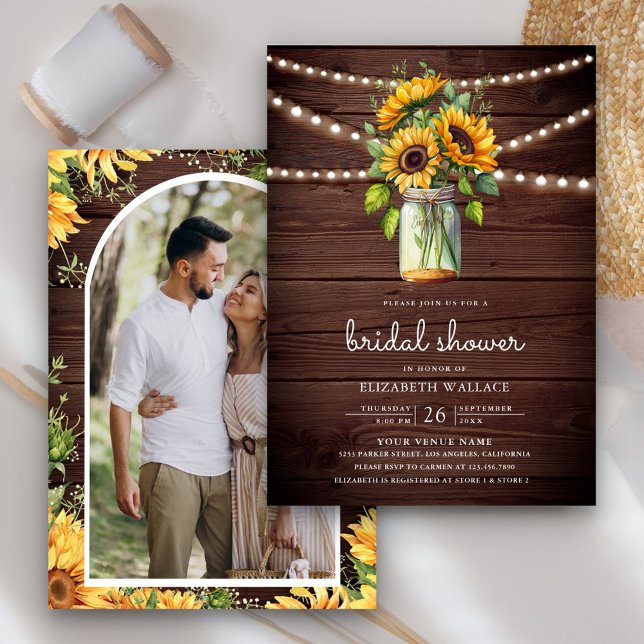 Invitation Pot en bois de jar Mason avec tournesols pour la d (Créateur téléchargé)