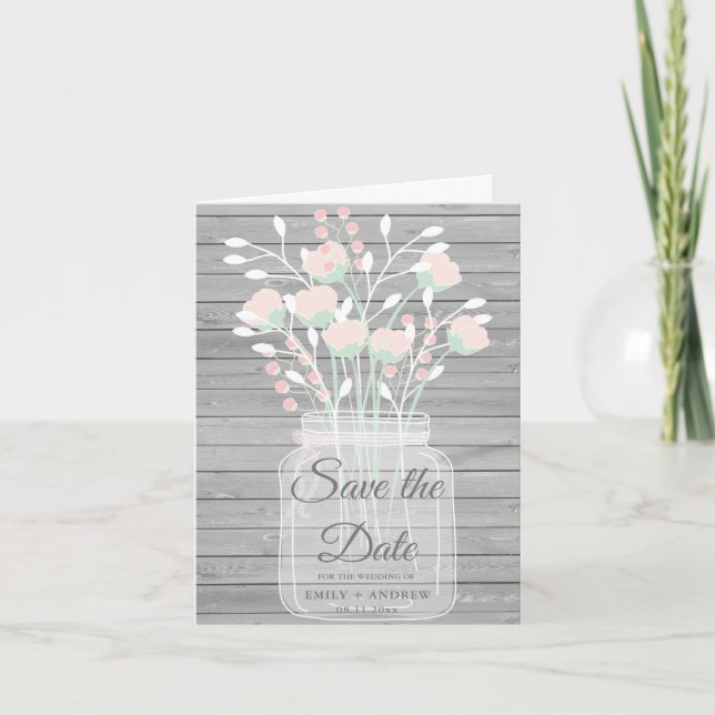 Invitation Pot en bois gris rustique enregistrer la photo dat (Devant)