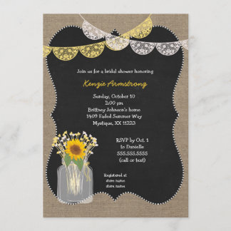 Invitation Pot en verre rustique avec des tournesols et baby'