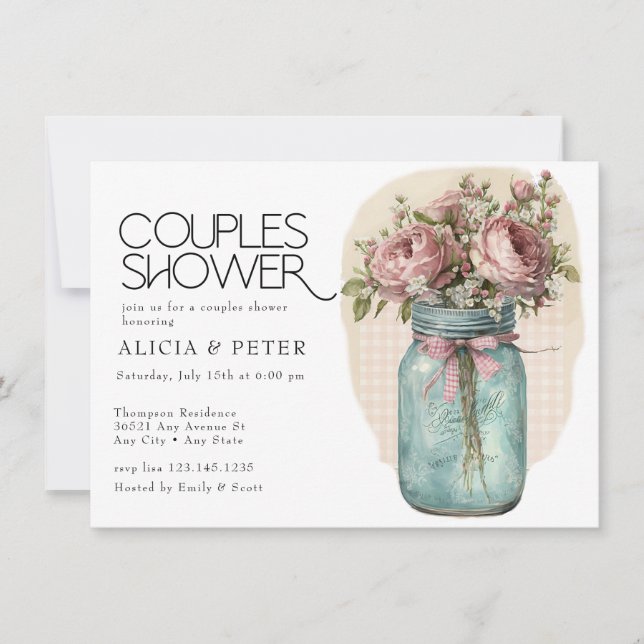 Invitation Pot Mason |  Fête de Couple aux Roses (Devant)
