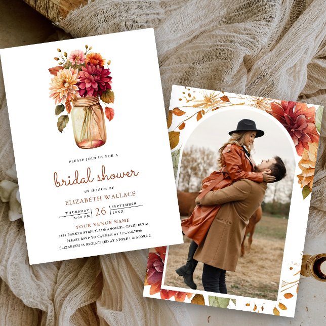 Invitation Pot Mason Floral Dahlia d'Automne Photo Shower de  (Créateur téléchargé)