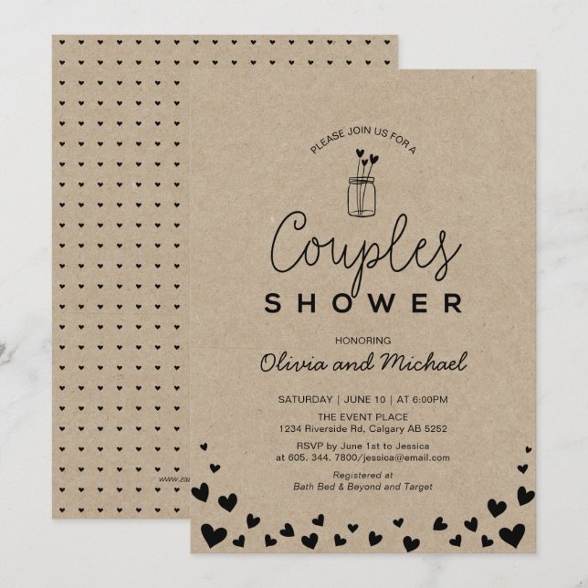 Invitation Pot Mason, Mariage Couple Chic Kraft Noir Fête de  (Devant / Derrière)