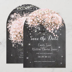 Invitation Pot Mason Rose Tableau Noir Cœur Feuille Arbre