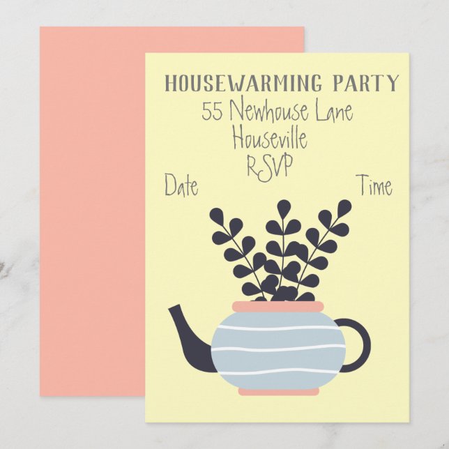 Invitation Pot pastel moderne plante Chambre chauffante (Devant / Derrière)