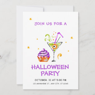 Invitation Pot Vert Purple Et Blanc Éffrayant Halloween