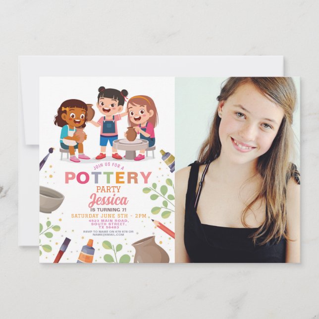 Invitation Poterie Artisanat Argile Pots d'Art Photo Annivers (Devant)
