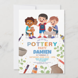 Invitation Poterie Artisanat Argile Pots Garçons Anniversaire