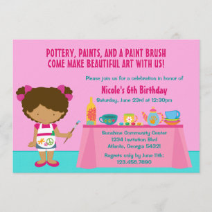Invitation Poterie Peinture Arts et artisanat Fête d'annivers