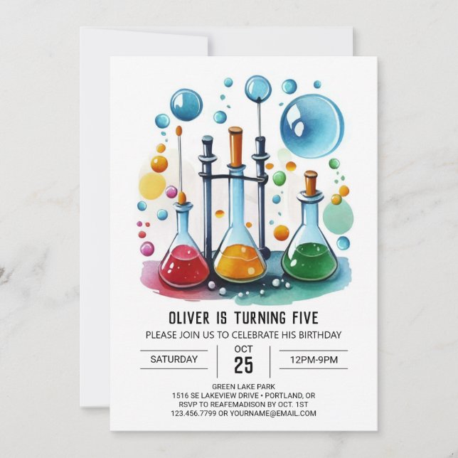 Invitation Potion de découverte modifiable Scientifique Anniv (Devant)