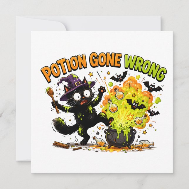 Invitation Potion Ratée Drôle Chat Halloween (Devant)