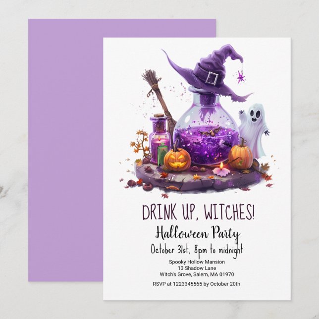 Invitation Potions Citrouille Ghost Witch Casquette Halloween (Devant / Derrière)