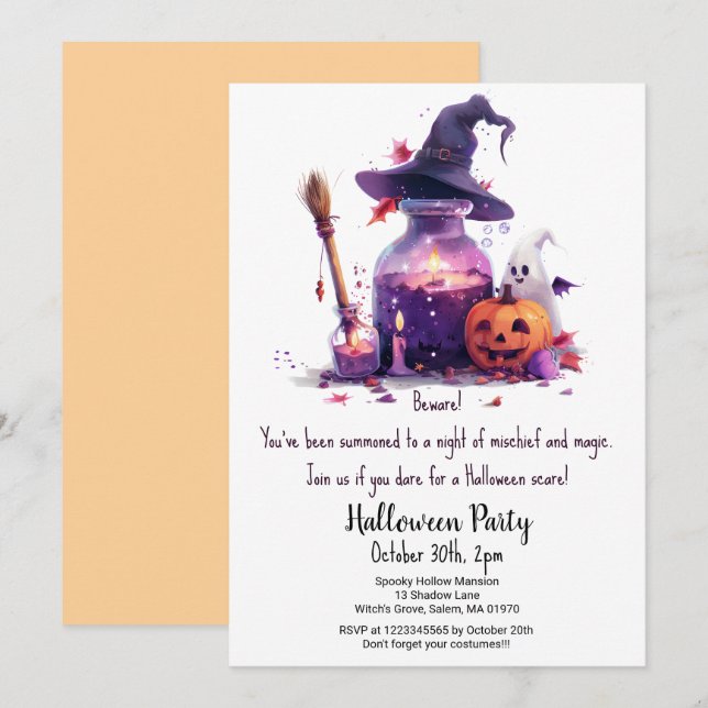 Invitation Potions Citrouille Ghost Witch Casquette Halloween (Devant / Derrière)