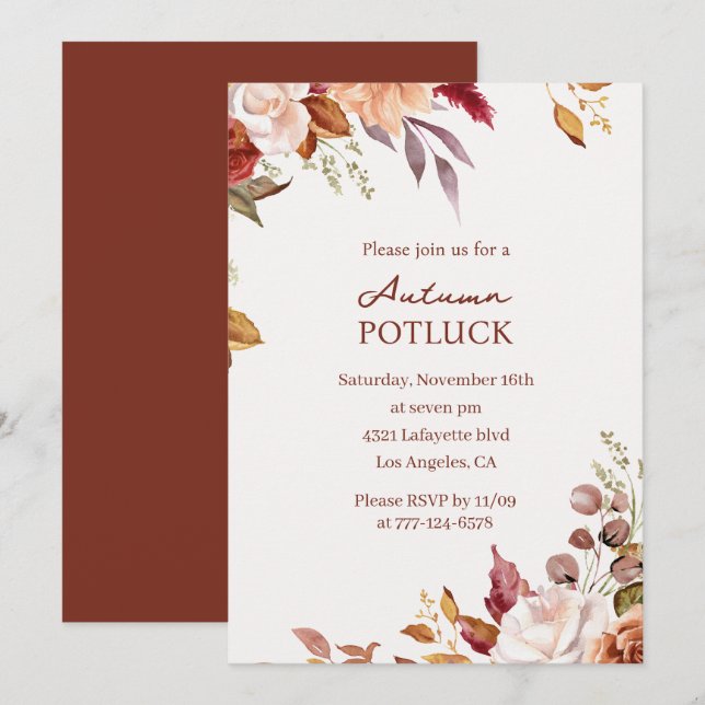 Invitation Potluck d'Automne | Automne à l'aquarel (Devant / Derrière)