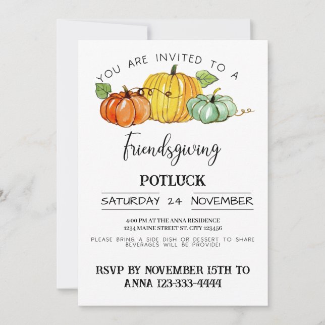 Invitation Potluck de Friendsgiving (Devant)