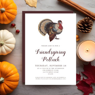 Invitation Potluck Friendsgiving de la dinde vintage