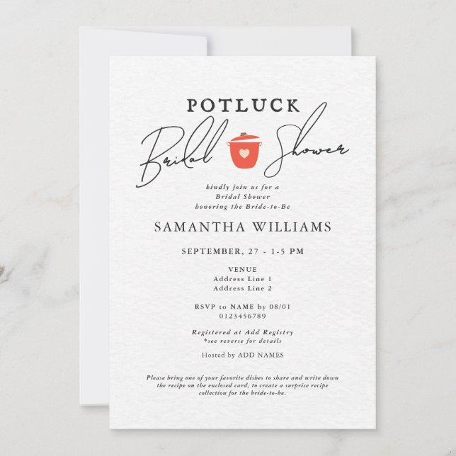 Invitation Potluck White Bridal Shower (Devant)