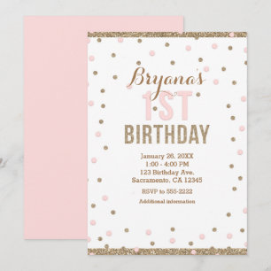 Invitation Pots Confetti Rose & Or Filles 1er anniversaire