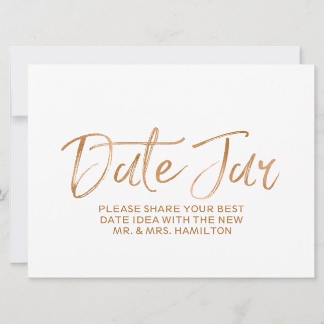 Invitation Pots de date de mariage | Lettres de rose d'or élé (Devant)