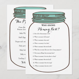 Invitation Pots de maçon turquoises 2 jeux de baby shower de