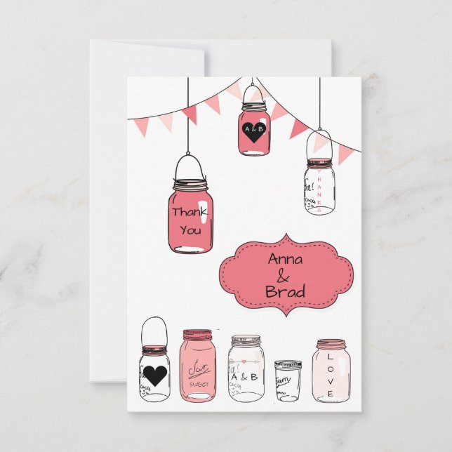 Invitation Pots de mariage roses - 3x5 Merci (Devant)
