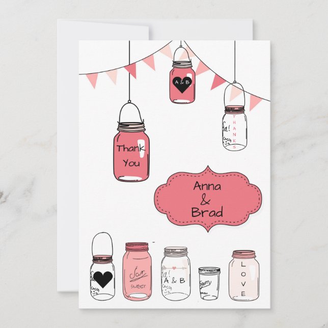 Invitation Pots de mariage roses - Merci (Devant)