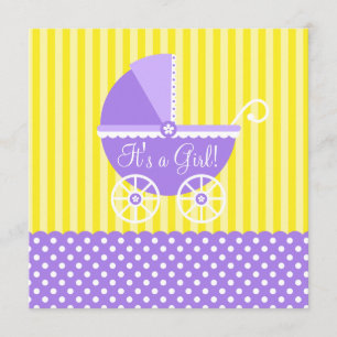 Invitation Pots de transport jaune violet Baby shower fille