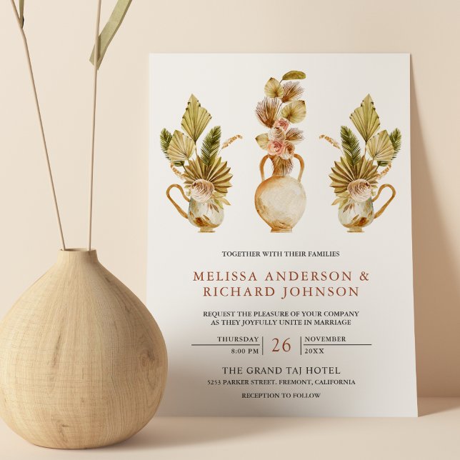Invitation Pots Floraux Terre Rustique Mariage Boho Palm séch (Créateur téléchargé)