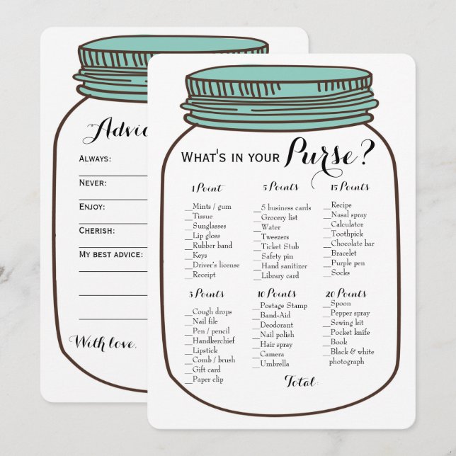 Invitation Pots Mason 2x Jeux de Mariage Purse | Vœux (Devant / Derrière)