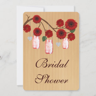 Invitation Pots Mason en Verre Rouge Rustique de Campagne Inv