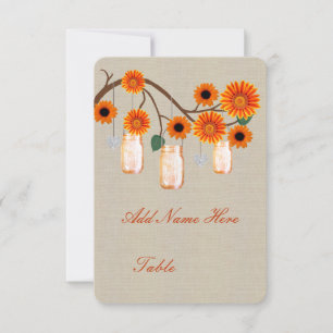 Invitation Pots Mason Orange Rustique en Jute Porte-nom de Ta