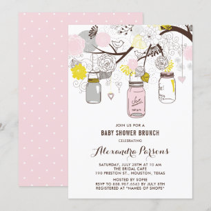 Invitation Pots Mason rose et gris Baby shower Floral Brunch
