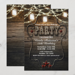 Invitation Pots Mason Rustiques, Lumières & Fête d'Anniversai