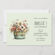 Potted Flowers Cozy Shabby Style Cute Birthday