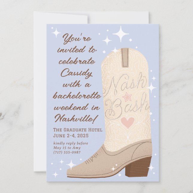 Invitation Poudre Basse Nash Bachelorette d'amorçage de la co (Devant)