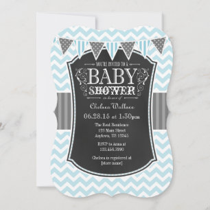 Invitation Poudre bleu Chalkboard Chevron Baby shower Invitat