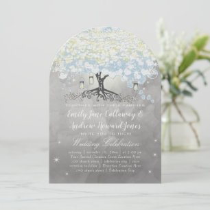 Invitation Poudre Bleu Coeur Feuille Arbre Boho Mariage Boho
