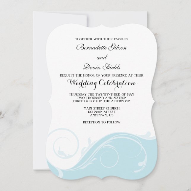 Invitation Poudre Blue Floral Swirl Mariage en rack invite (Devant)