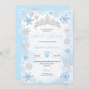 Invitation Poudre Blue Winter Wonderland Snowflake Sweet 16