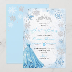 Invitation Poudre Blue Winter Wonderland Snowflake Sweet 16