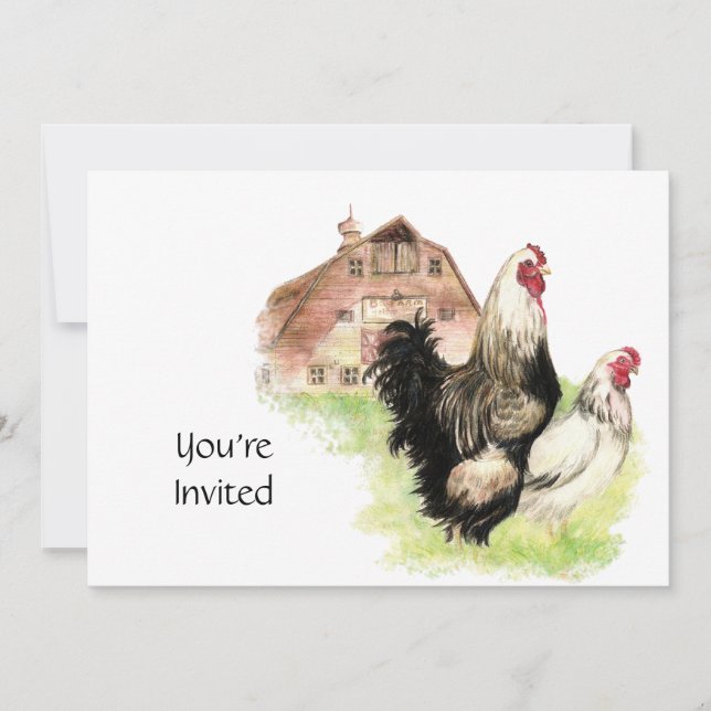 Invitation Poulailler de campagne & Coq Vintage Barn Cottagec (Devant)