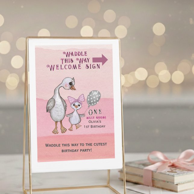 Invitation Poule Idiote| Signe de bienvenue 'Trottinez par ic (Silly Goose & Pink Bow | Waddle This Way Welcome Sign Downloadable)