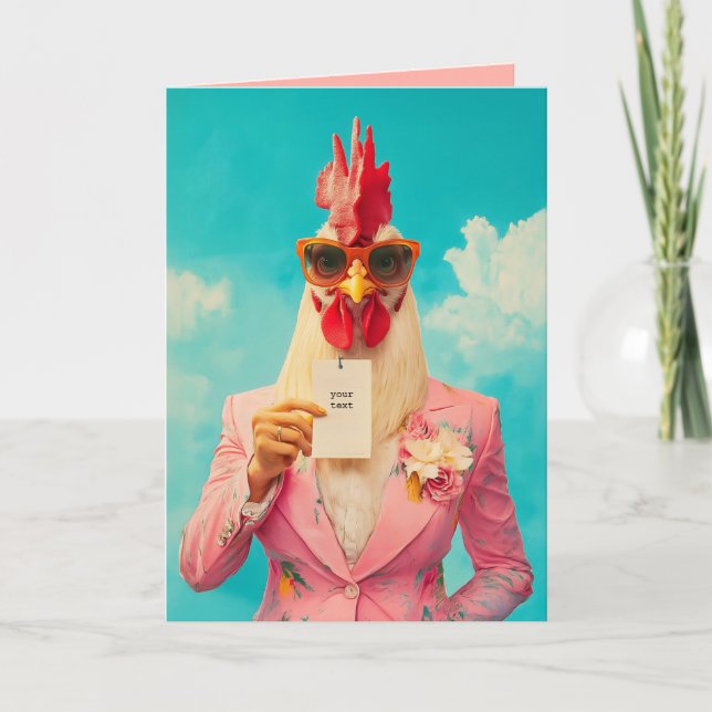 Invitation Poulet chic en costume rose (Devant)