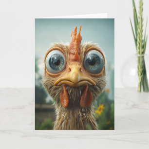 Invitation Poulet Drôle aux Grands Yeux en Gros Plan