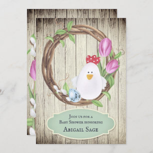 Invitation Poulet mignon, Oeufs, Serre et Tulipes Baby shower