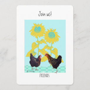 Invitation Poulets avec tournesols artistiques invitent