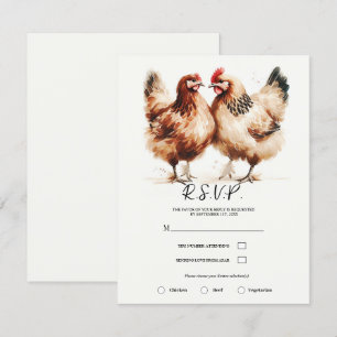 Invitation Poulets Bruns Aquarelle Mariage Rustique