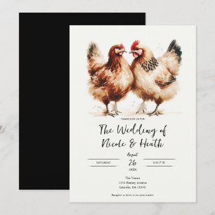 Invitation Poulets Bruns Aquarelle Mariage Rustique