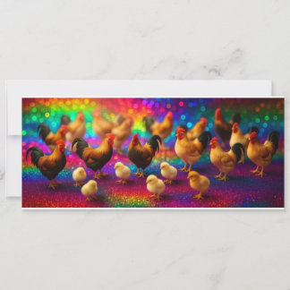 Invitation Poulets sur un fond arc-en-ciel  